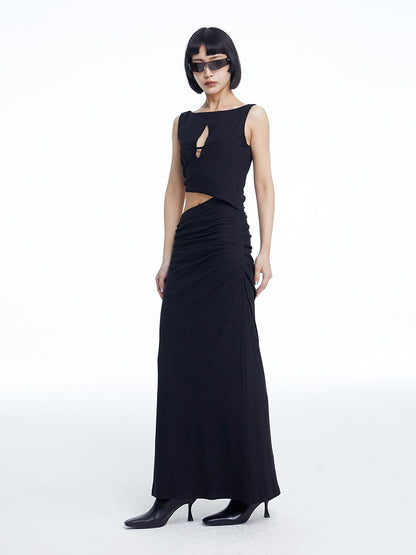 TINY IN knitted faux two-piece women's pleated long dress -CHARMY