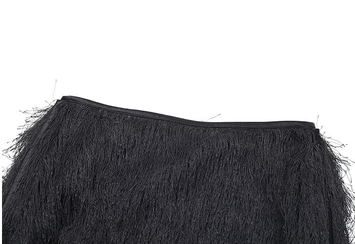 ZHUCHONGYUN elegant twisted tassel black straight long skirt-FOCKS.