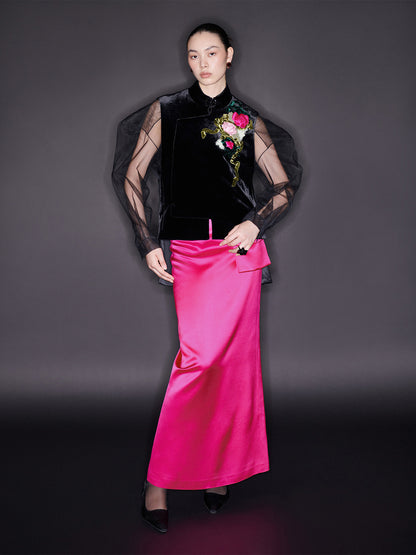 M ESSENTIAL Mackay designer brand handmade rose embroidered embellished velvet vest - GRANY