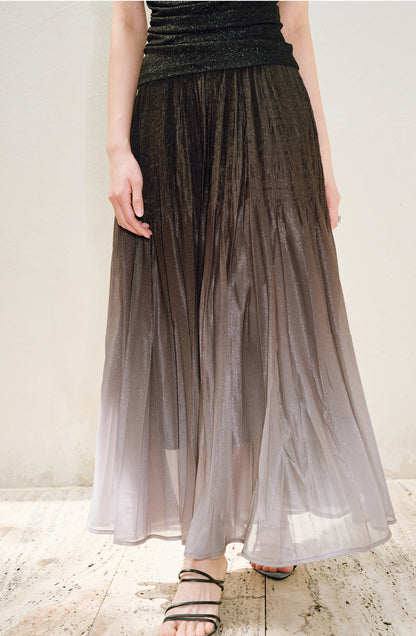 WANGXO |High-Waisted Umbrella Hem Romantic Skirt with Luxe Shimmer-LINA
