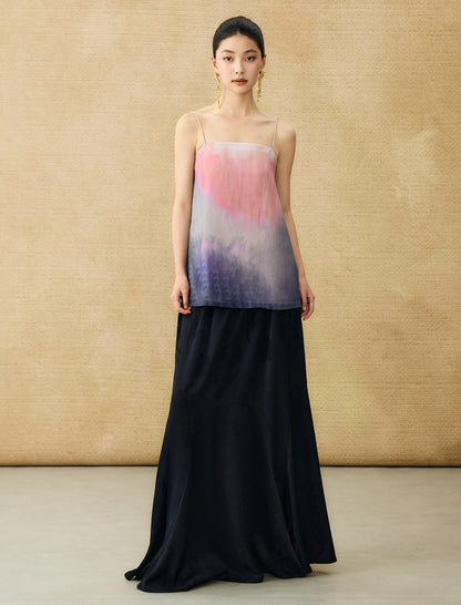 HECO Chinese Style Smudge Human Silk Camisole Cool and Breathable Seaside T - PALM.