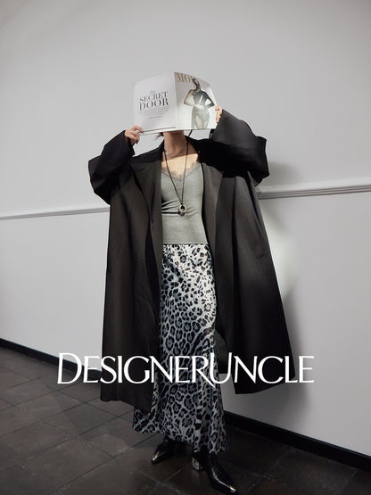 DGU|Matte Gray Trench Coat Satin Fashion High-end Loose Slimming Mid-Length Jacket - Antonia.