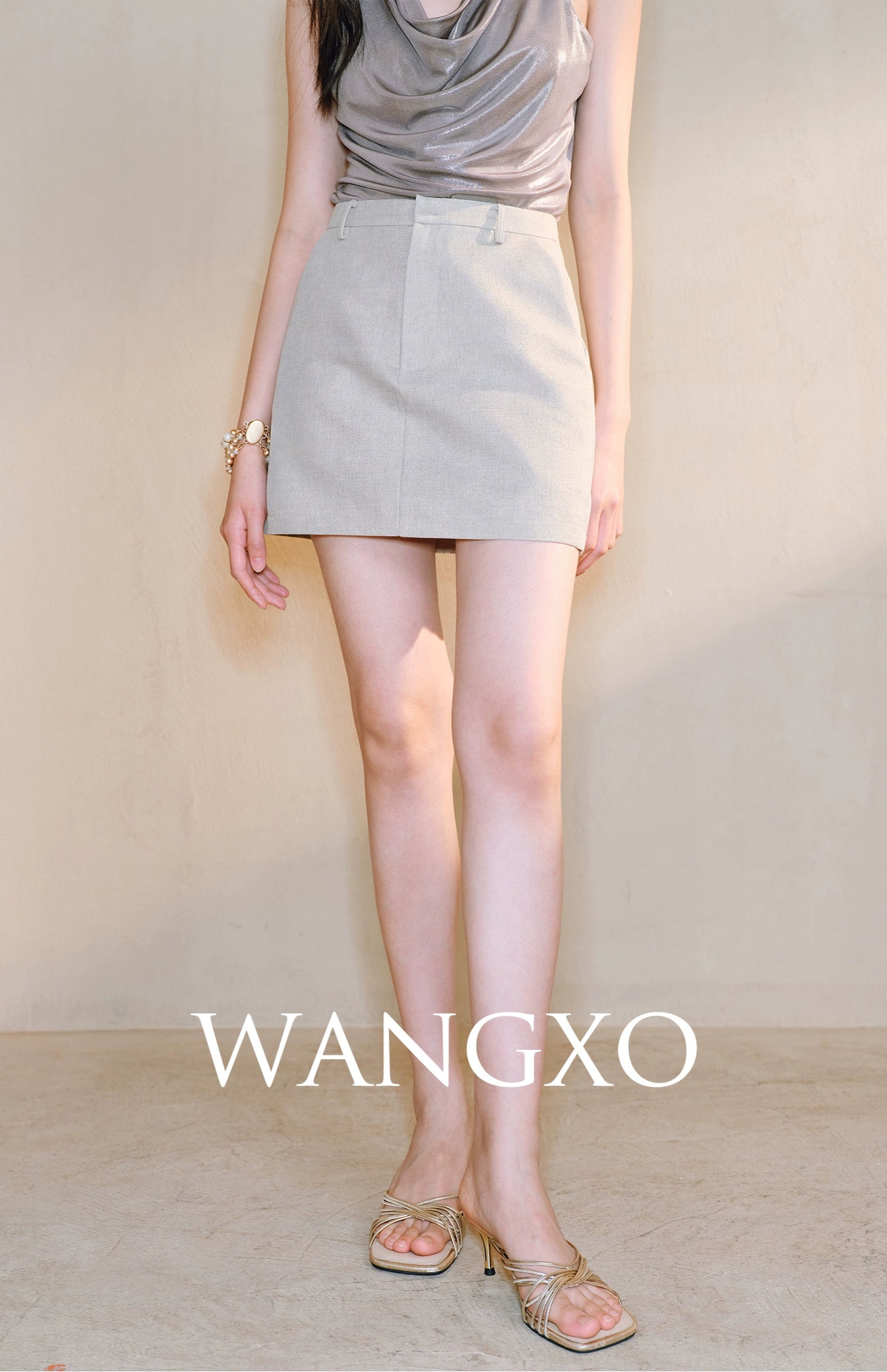 WANGXO Linen Luster Set Light-Luxury Collarless Suit & Micro A-Skirt Old Money Style- LYRAH