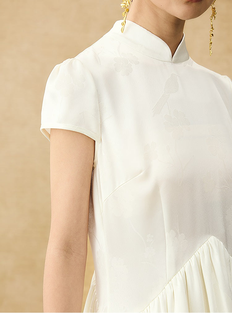 HECO Acetate Jacquard Midi Tiered Cap Sleeves Dress - HEART.