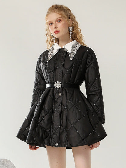 CHECOCRE Elegant Winter Contrast Heavy Industry Bead Flower Doll Collar Girl Design - VINCE