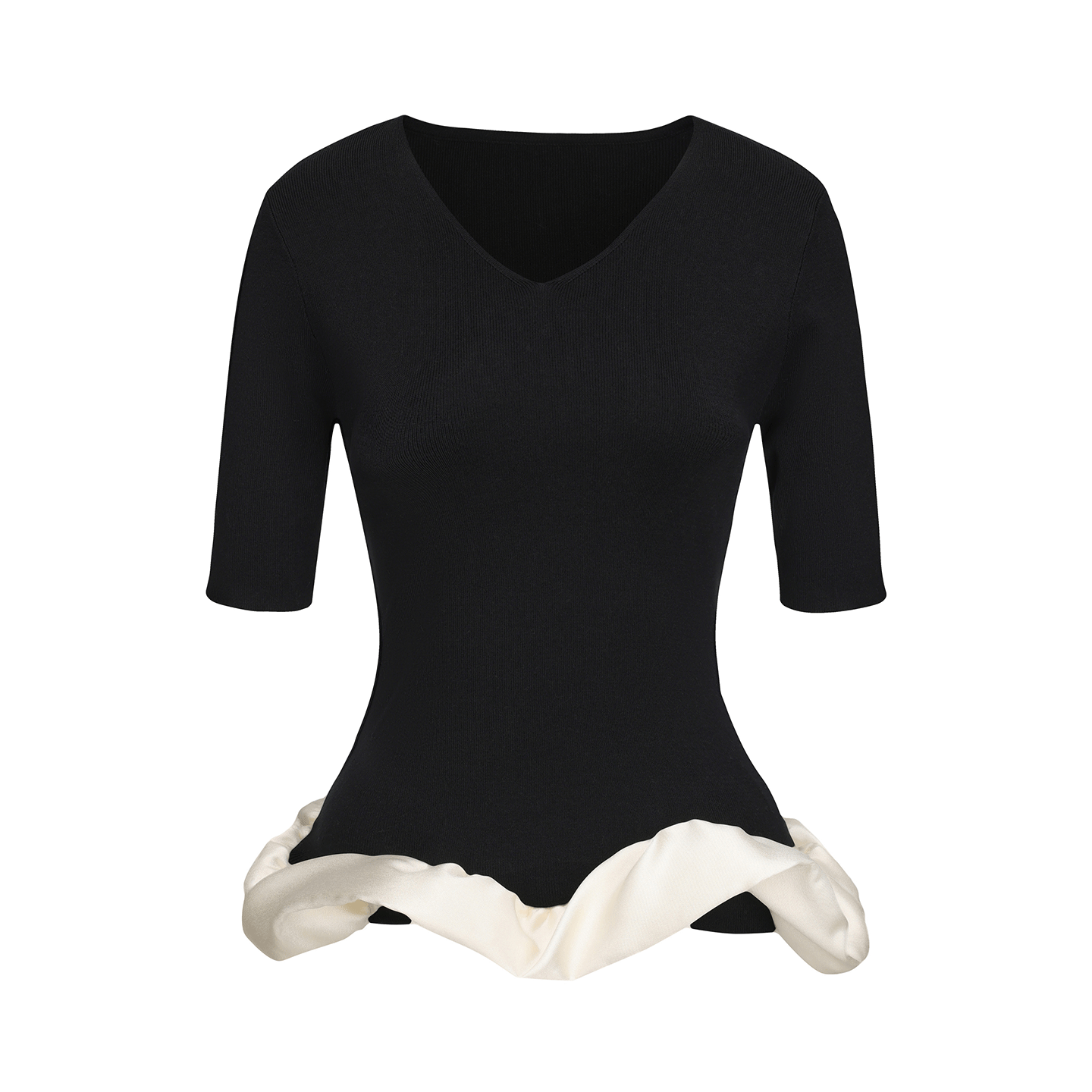 ATELIER MISS LU Hem Cloud Surround Paneled V-Neck Knit Top - SAFE.