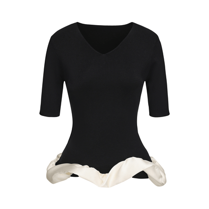 ATELIER MISS LU Hem Cloud Surround Paneled V-Neck Knit Top - SAFE.