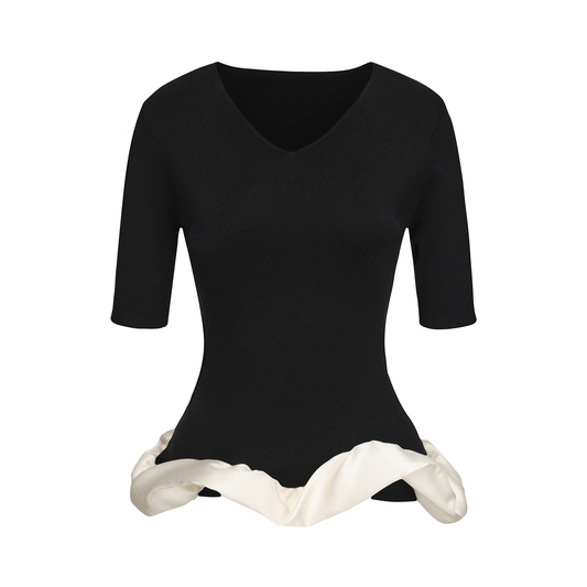 ATELIER MISS LU Hem Cloud Surround Paneled V-Neck Knit Top - SAFE.