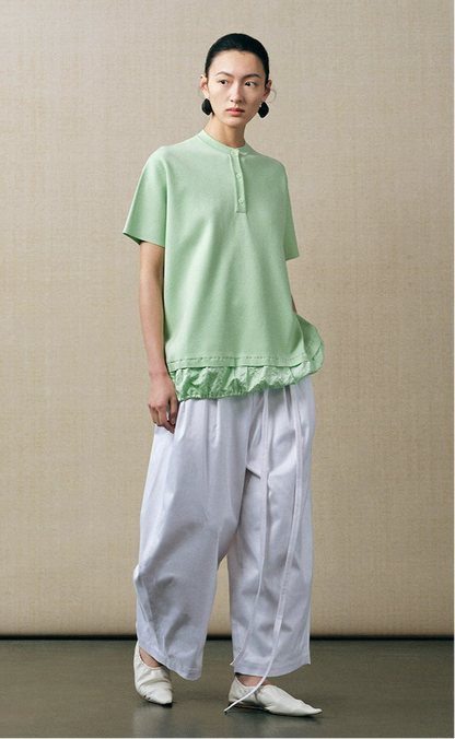 ZHUCHONGYUN collar silk loose top with short sleeves-MASA.