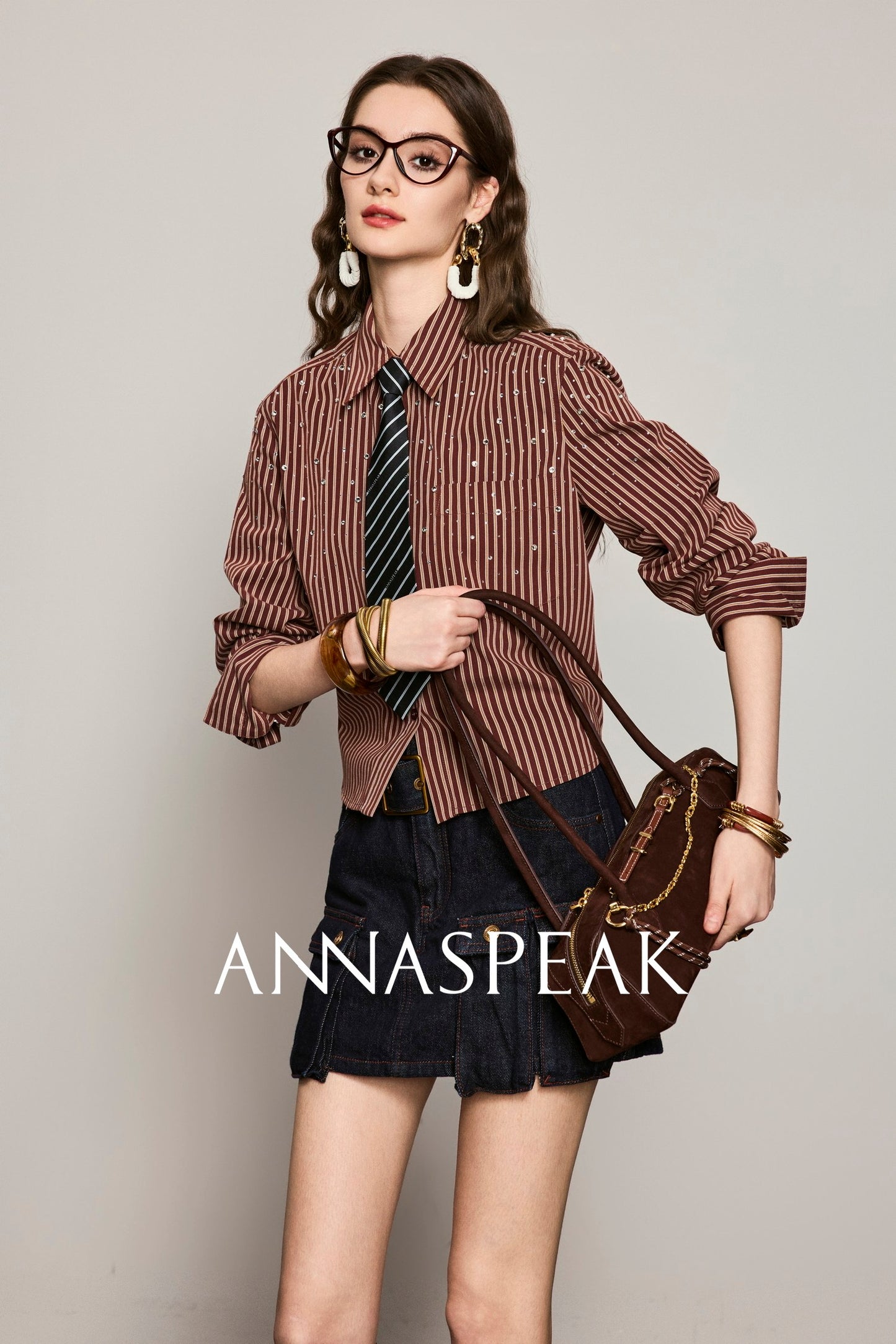 ANNASPEAK striped long staple cotton truncated shirt-QUEN.