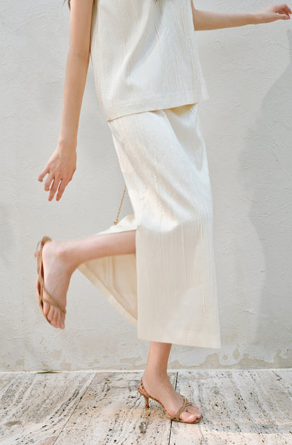 WANGXO | Lazy Precious Metal Shoulder Loop Loose Top & Straight Skirt Set with Sculpted Grace- VERA