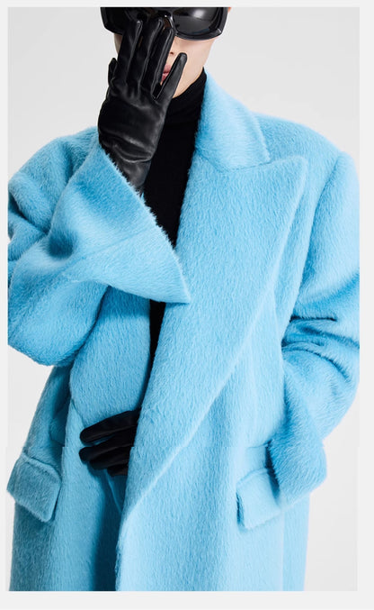 Ledi W blue Pink  alpaca wool autumn winter wool wide-shouldered straightlcoat - suli