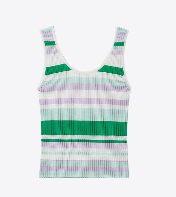 COMME MOI  summer colorful striped skinny wool knit vest top - HAZEL.