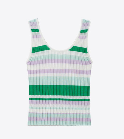 COMME MOI  summer colorful striped skinny wool knit vest top - HAZEL.