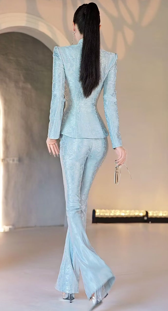 VJE printed small suit jacketbell bottoms three-piece suit set - MARI.