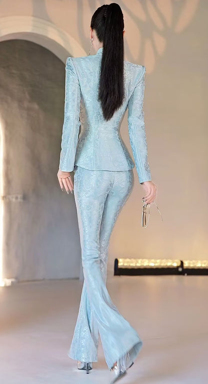 VJE printed small suit jacketbell bottoms three-piece suit set - MARI.