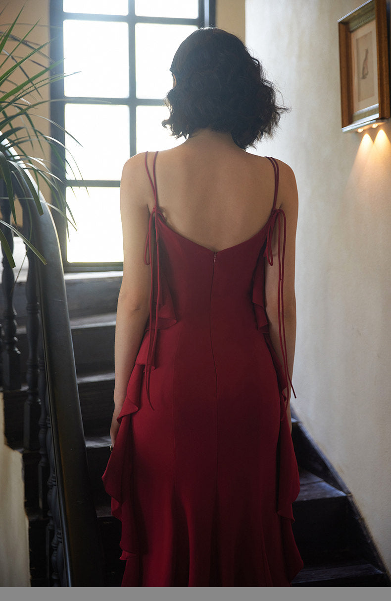 GOUDIN red engagement long suspender slimming host dress-LIN.