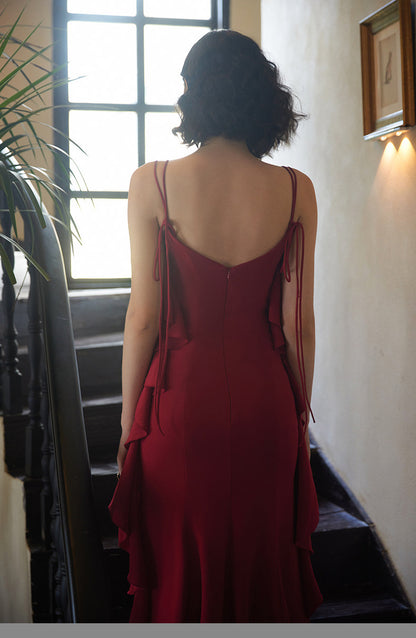 GOUDIN red engagement long suspender slimming host dress-LIN.