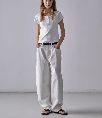 NOTHING WRITTEN facade pattern white jeans high waist commuter straight pants -LILY.