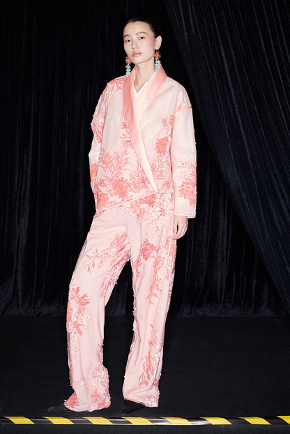 M essential Mackay designer brand falling flower embroidered fabric layered loose robe - BEAST.