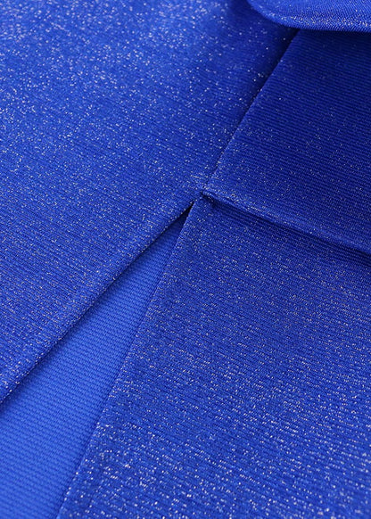 DOLLY Elegant Blue Retro Style Ruffled Off Shoulder Long Slim Fit Slit Dinner Dress-CHITA