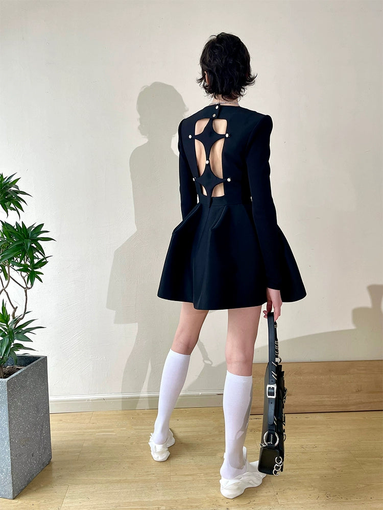 ANNAKIKI Silk Wool 3D Three-dimensional Hem Short Dress-ALUCARD.
