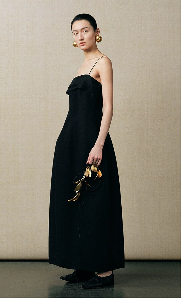 ZHUCHONGYUN cocoon-shaped waist-cinching black slip dress -CALEB.