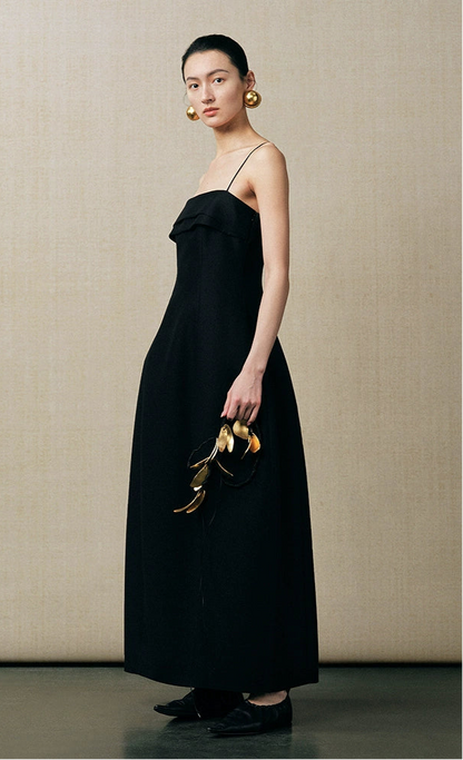ZHUCHONGYUN cocoon-shaped waist-cinching black slip dress -CALEB.