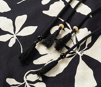 COMME MOI Lv Yan designer's new summer women's print shirred tassel waist dress - GOLDIE.