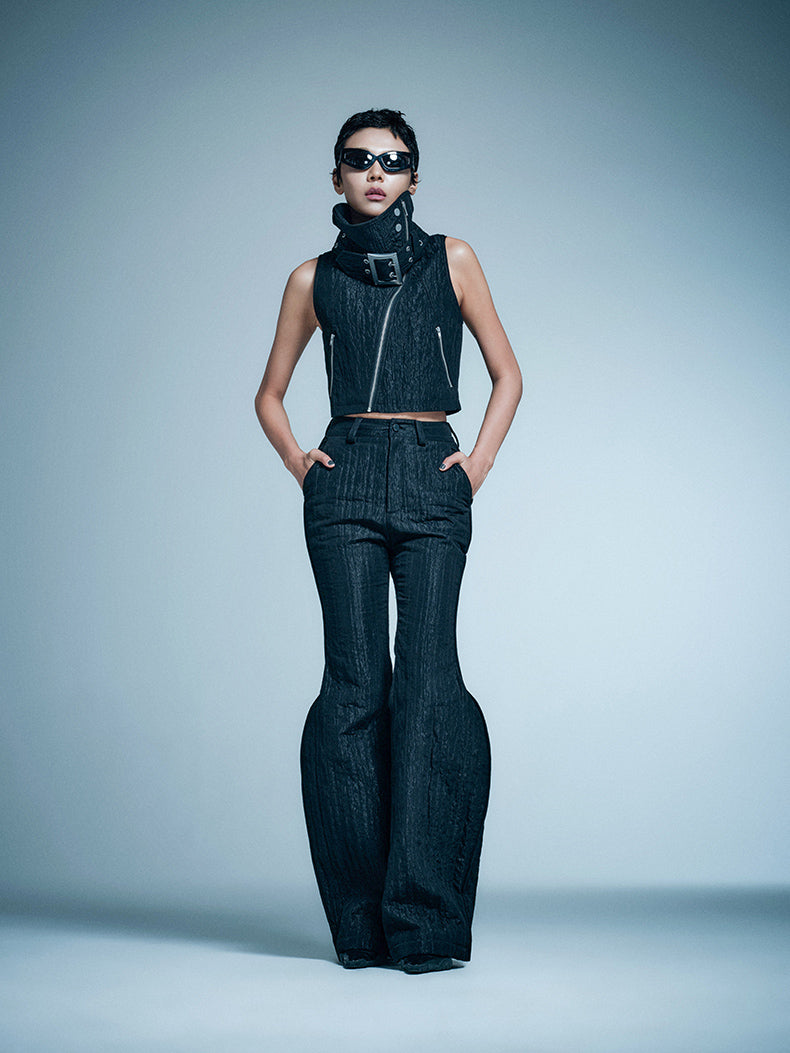 ANNAKIKI model functional stand-up collar buckle vest-KELLY
