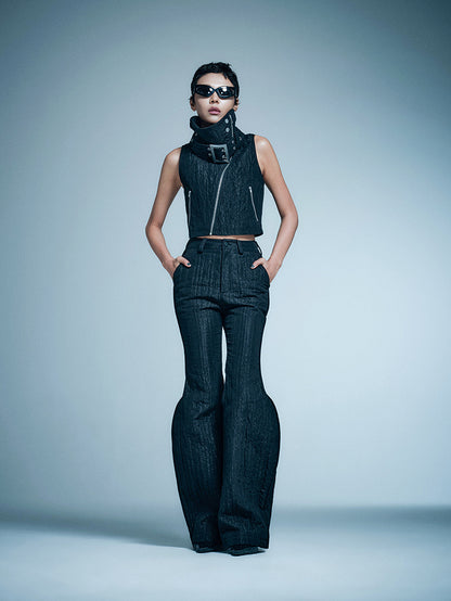 ANNAKIKI model functional stand-up collar buckle vest-KELLY