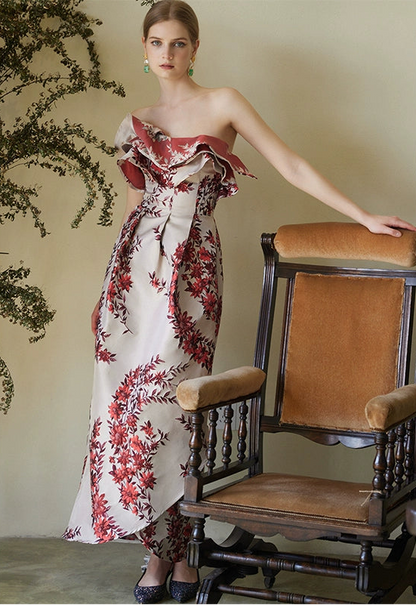 GOUDIN Long elegant floral sleeveless dress-TIM.
