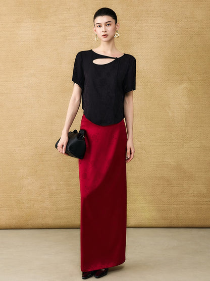 HECO Chinese acetate jacquard women's cool flesh covering elegant skirt - DATE.