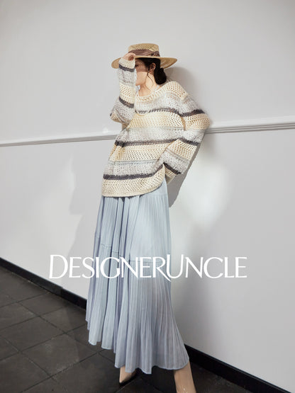DGU "Weaving Halo" apricot gray striped wool knitted sweater- SHOW.