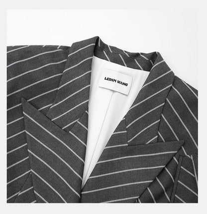 LEDIM W highend oblique stripe t shaped gray suit jacket blazer - Pieo