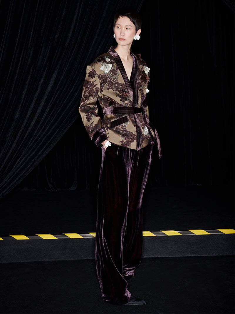 M essential Mackay designer brown tassel beaded broad-shouldered Jacket top - Soliy.