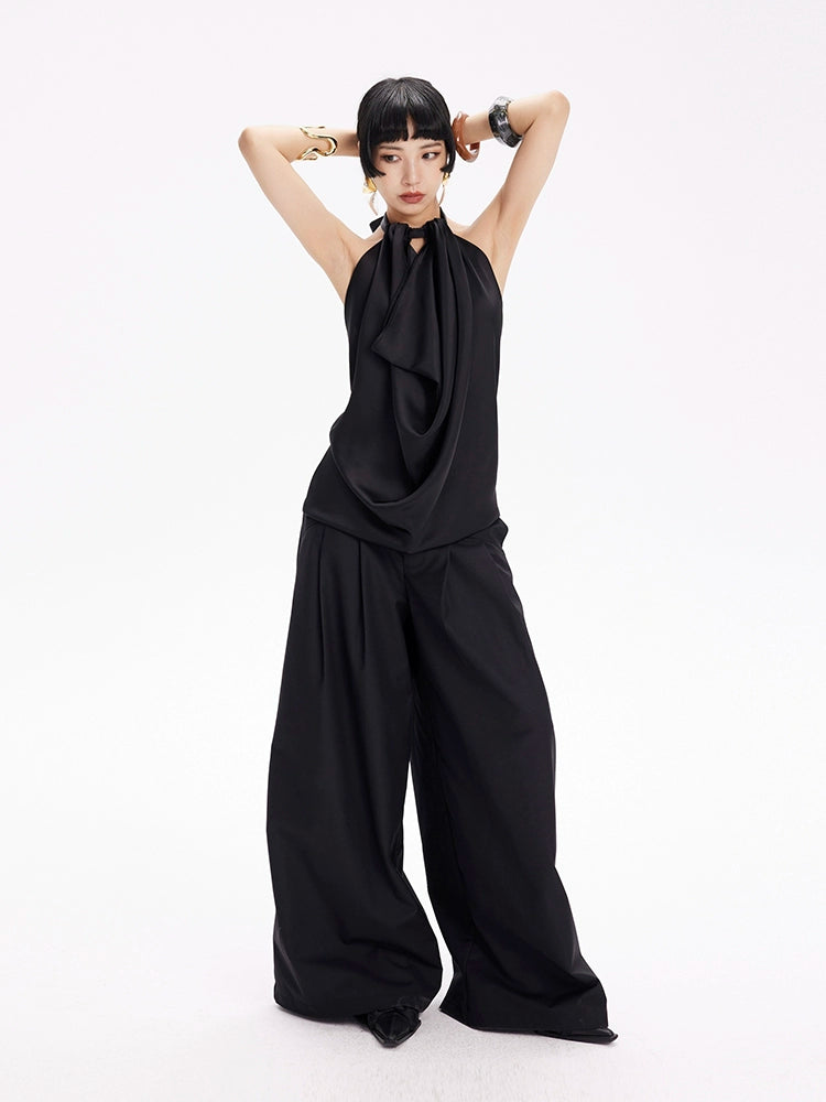 TINY IN Curved split wide-leg black trousers-SLUF