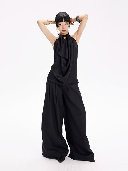 TINY IN Curved split wide-leg black trousers-SLUF