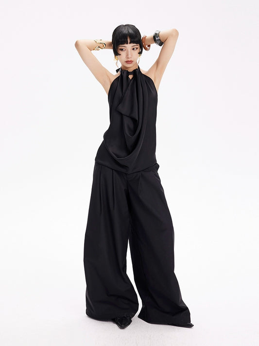 TINY IN Curved split wide-leg black trousers-SLUF