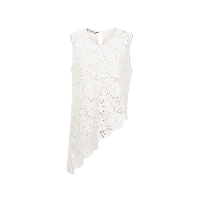 YES BY YESIR | Ye Qians Lace Set Irregular Slanted Hem Shirt Vest Ensemble -ALISERA.