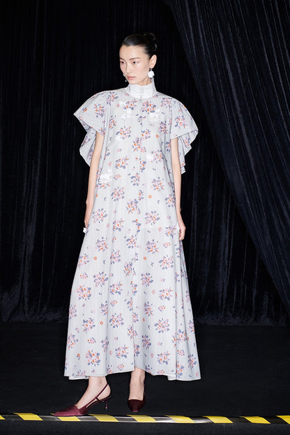 M essential Mackay designer Jinghe Printing floral nail bead puff sleeve dress - HAPPY.