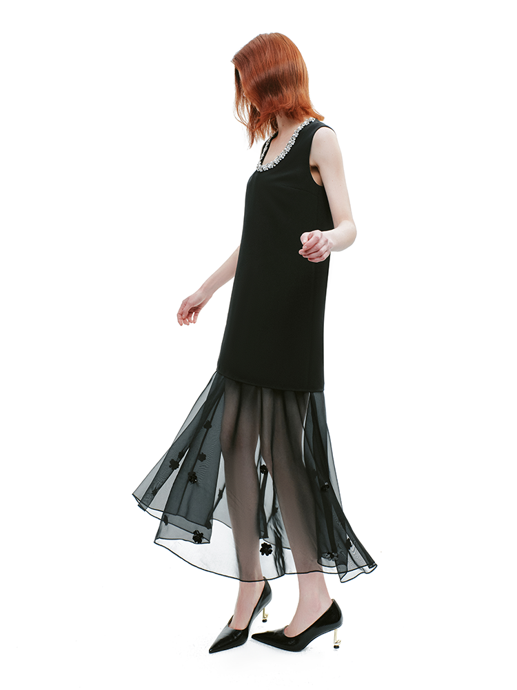 YES BY YESIR | Ye Qians Oriental Venus Dress with Diamond Chain Neckline-CELESTINA.