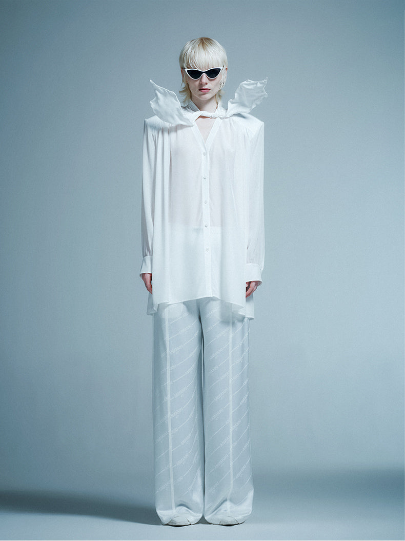 ANNAKIKI  25 summer acetate silk lace-up shirt-JINGENG