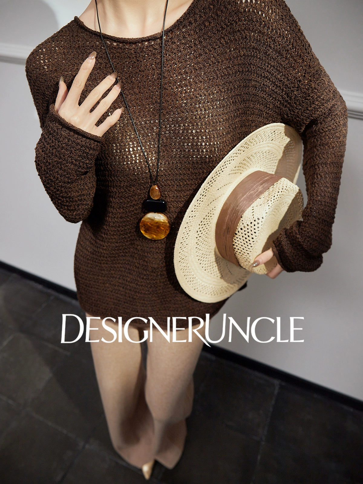 DGU| Hollow loose knitted long sleeves lazy style niche design pullover sweater - TEST.