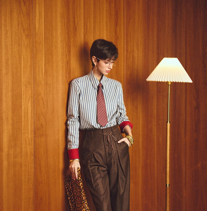 ANNASPEAK cotton up-and-down loose slimming striped long-sleeved long shirt-KILO.
