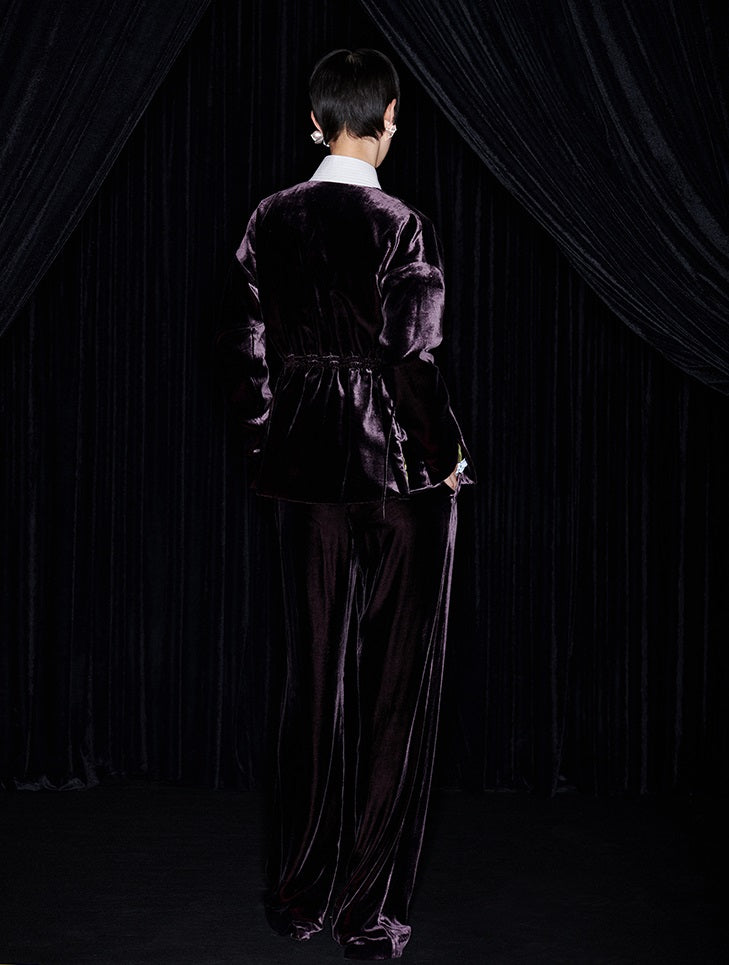 M essential Mackay designer fuchsia velvet jacket - silver