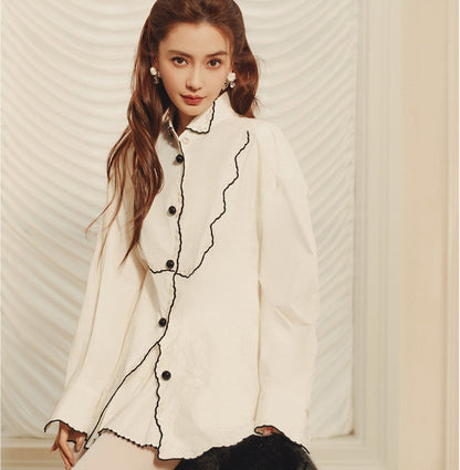 FAME White contrast embroidered shirt - PEYTON