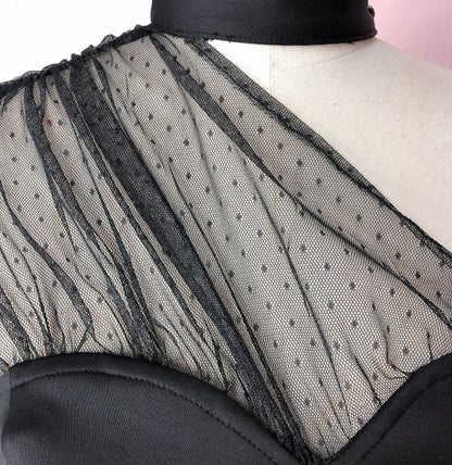 DOLLY Elegant Black One Shoulder Mesh Puff Long Sleeve Slim Fit Dinner Dress-AGNES