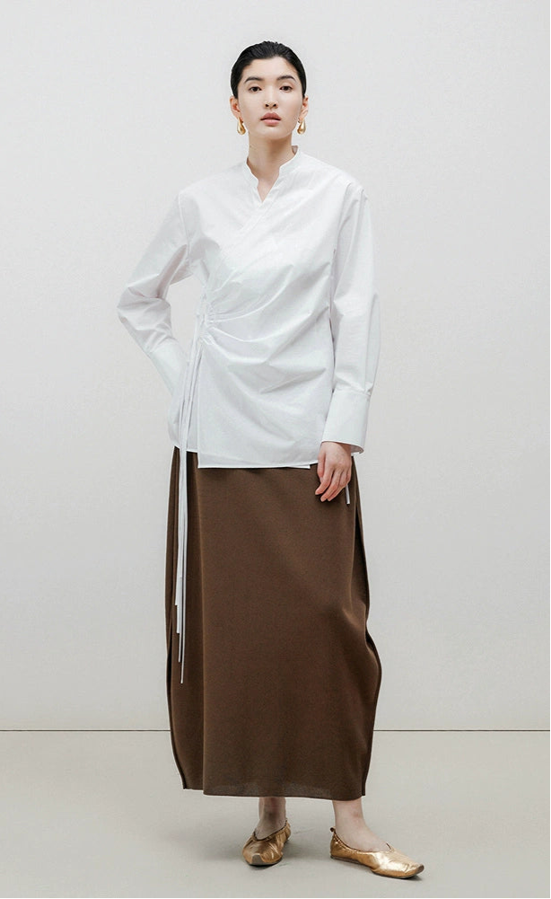 ZHUCHONGYUN brown loose cocoon knitted midi skirt-JERRY.