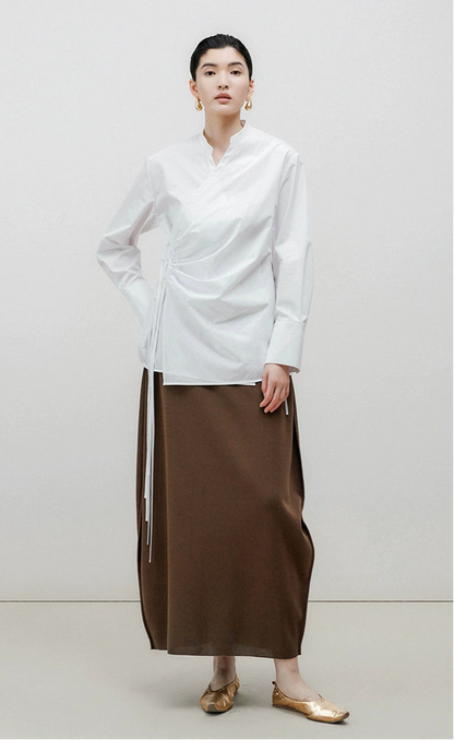 ZHUCHONGYUN brown loose cocoon knitted midi skirt-JERRY.
